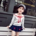 Cô gái mặc mùa xuân và mùa thu Set Little Girls College Wind dài tay + Váy ngắn thời trang Bộ hai mảnh 3 Phù hợp với trẻ em