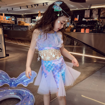 Little mermaid summer suspender+skirt+hair accessories
