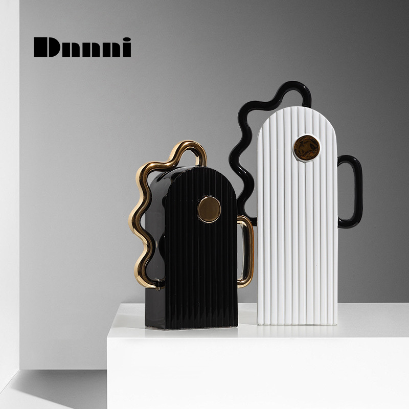 Dnnni Vertical Striped Ceramic Vase Tabletop Pendulum Nordic Creative Home Hotel Decent Board Room Living-room Xuanguan Ornaments