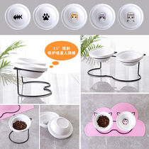 Cat bowl double bowl ceramic anti-black chin high foot protection cervical vertebra cute food bowl dog bowl drinking water pet bowl anti-overturning