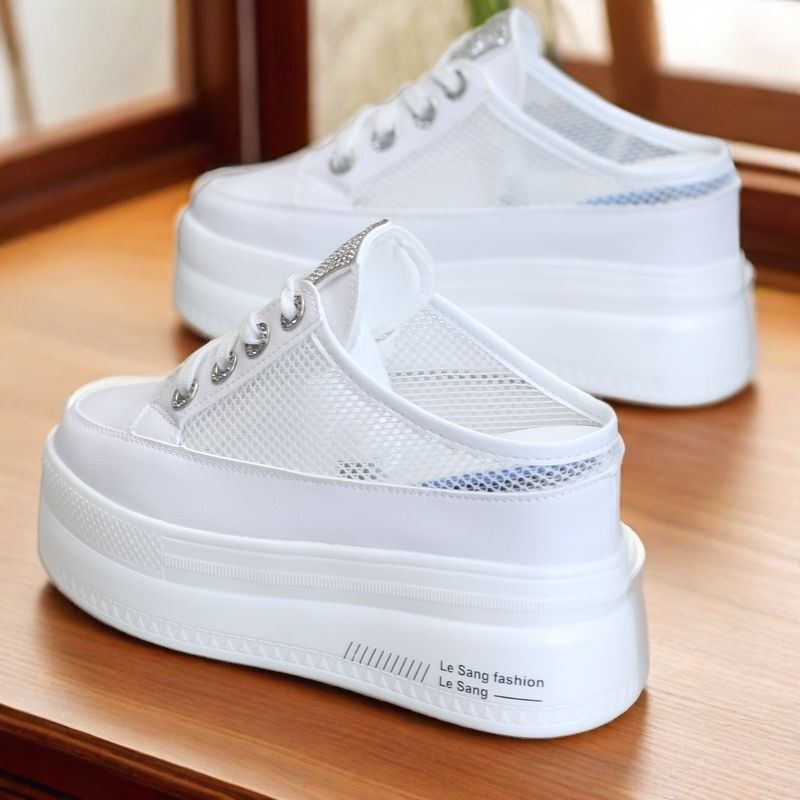 2025 Summer Breathable White Slip-On Shoes for Women, Thick-Soled, Height-Increasing, Slimming, 10cm Heelless Lazy Shoes for Women 2025 Summer Breathable White Slip-On Shoes for Women, Thick-Soled, Height-Increasing, Slimming, 10cm Heelless Lazy Shoes for Women