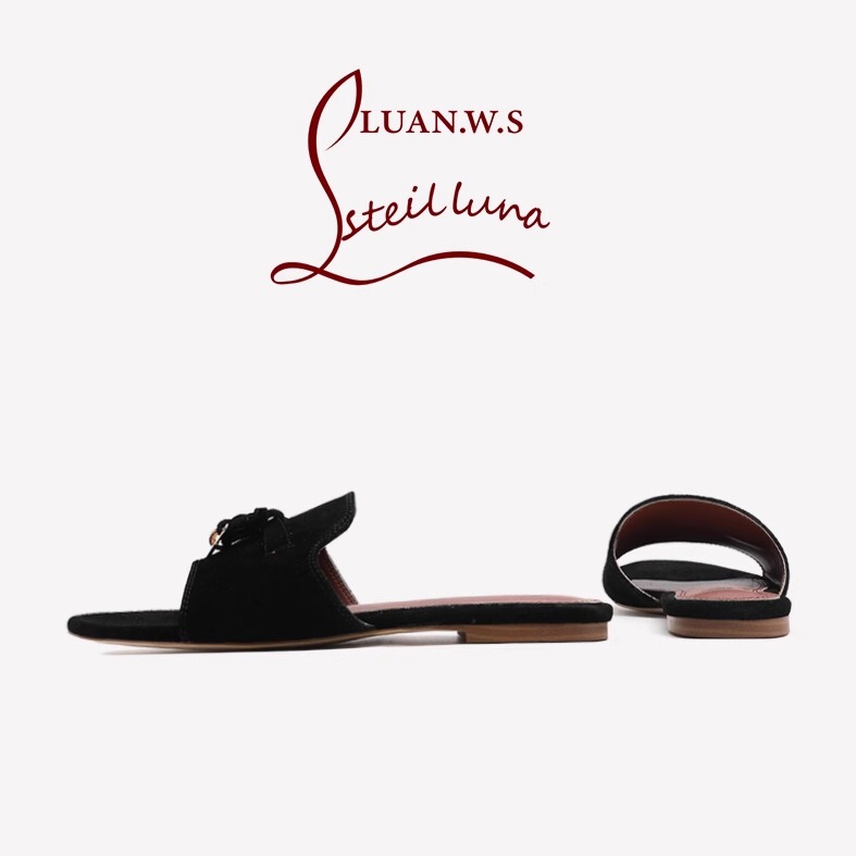 Steil Luna Sheepskin Flat Sandals for Women, French Tassel Pendant Mules, One-Strap Slippers for Women, Summer Outdoor Wear
