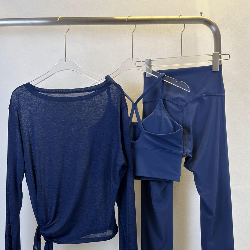 Lulu Zasuy Yoga Clothing Set for Women 2025 New Blue High-End Sports Three-Piece Set for Fitness and Pilates