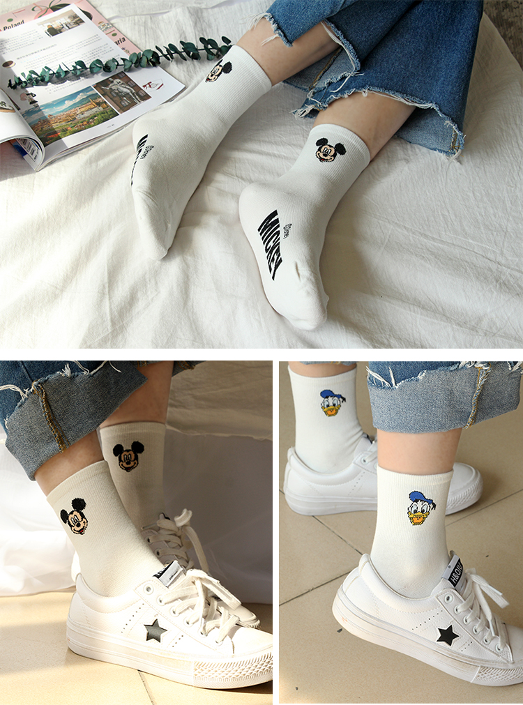 Phim hoạt hình Hàn Quốc kiki tất nữ cô gái ngọt ngào vớ cotton thô đại học Minnie thấp eo nhỏ vớ trắng nhỏ trong vớ nữ tất cổ cao hàn quốc