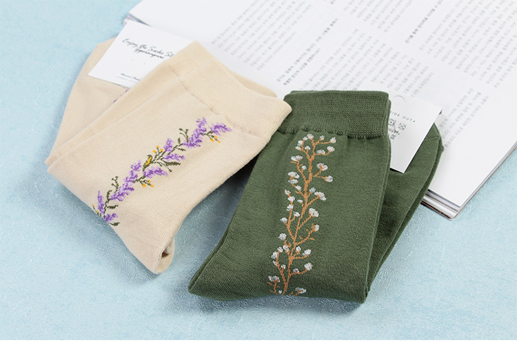 Vớ Hàn Quốc, vớ nữ, mùa thu và mùa đông, gió quốc gia retro, hoa, cotton, thắt lưng, vớ, thoáng khí, thấm mồ hôi, vớ năm mới tat da chan nu