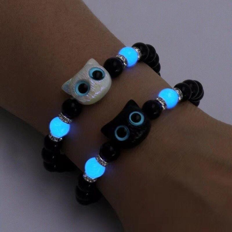 Couple Bracelets, New Student Party Bracelets, Braided Rope, Light Luxury, High-End Feel, Luminous Cheese, Cute Little Cat