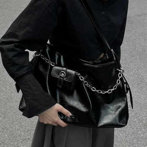 Черная вместительная и большая сумка подмышку для матери и ребенка, ретро универсальная цепь