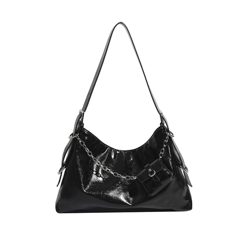 Черная вместительная и большая сумка подмышку для матери и ребенка, ретро универсальная цепь