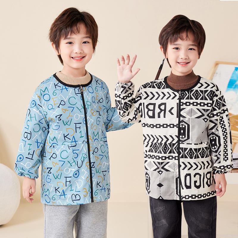 Baby Waterproof Smock with Zipper, Stylish for Painting and Calligraphy, Large Children's down Jacket for Outdoor Wear, Children's Protective Clothing, Eating Bib