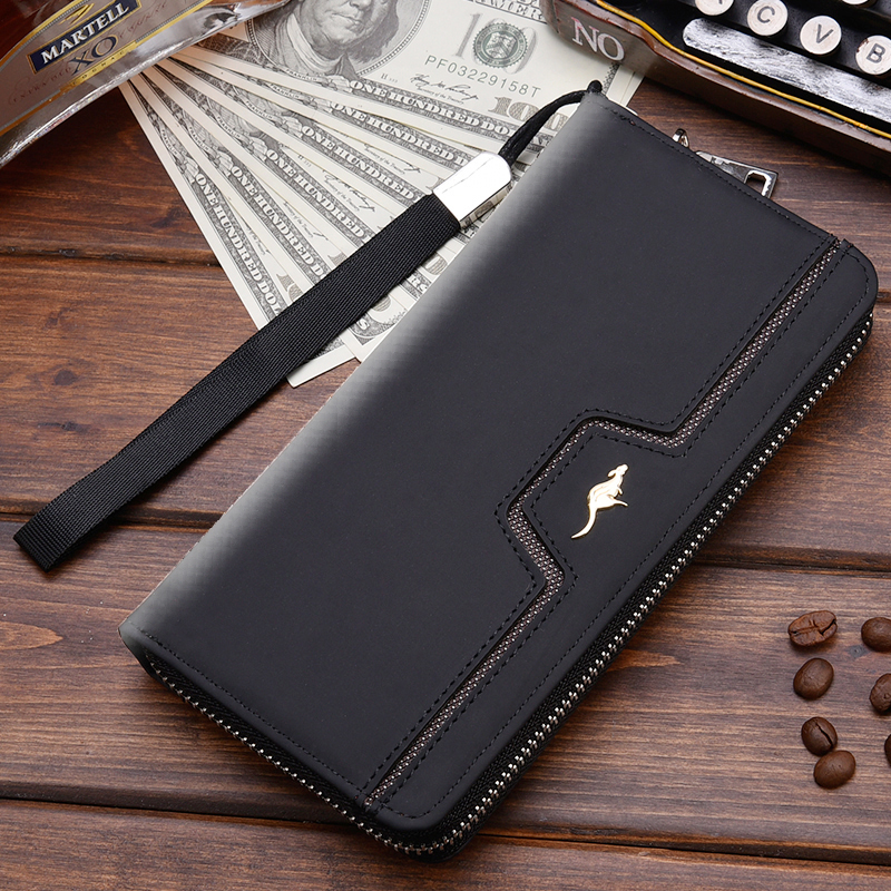Deli Kangaroo new men's long wallet zipper wallet soft handbag business clutch casual clutch bag tide