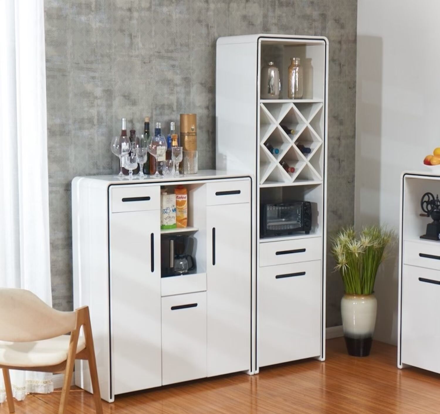 tủ bên bữa ăn tối giản hiện đại rượu nhà hàng trà tủ tủ tủ bếp tủ tủ trắng tủ lò vi sóng - Buồng tủ nhựa quần áo