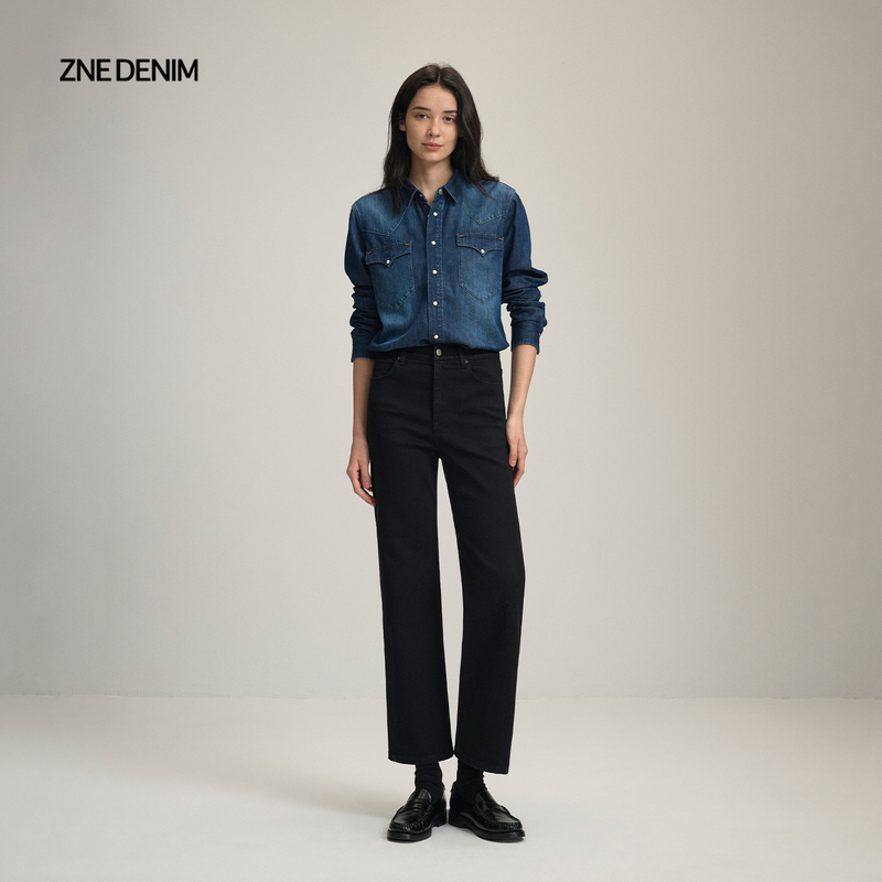 Znejeans New Autumn Product Classic Black Waist Elastic Slimming Straight-Leg Slightly Flared Jeans Rrb8260C