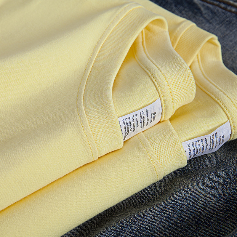 260g Heavyweight Opaque Round Neck Light Yellow Short-Sleeve T-Shirt for Men and Women, Pure Cotton, Solid Color, Fresh Light Yellow, Summer Couple Wear
