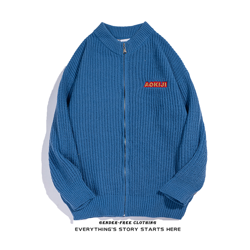 ZOROHOM autumn solid color casual threaded stand-up collar knitted cardigan for men and women loose bottoming sweater couple wear