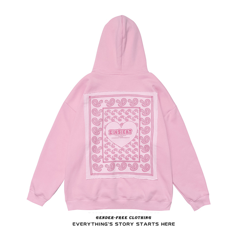 ZOROHOM plus velvet national tide graffiti cashew flower print drawstring hooded long-sleeved thick cotton T men's and women's loose couple clothes