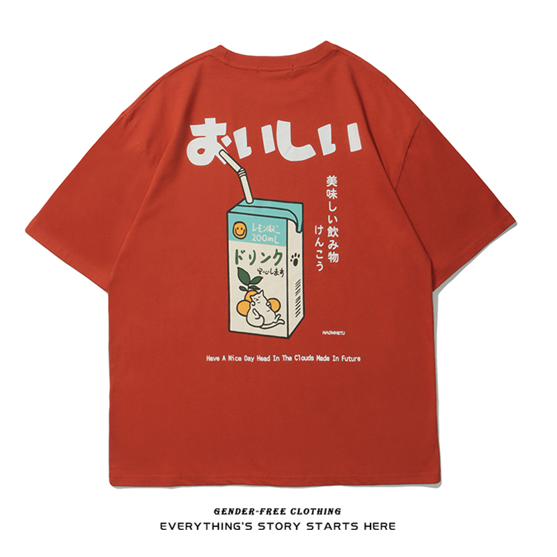 ZOROHOM Japanese trend printing cotton casual T-shirt women's men's loose Hong Kong style all-match summer clothes