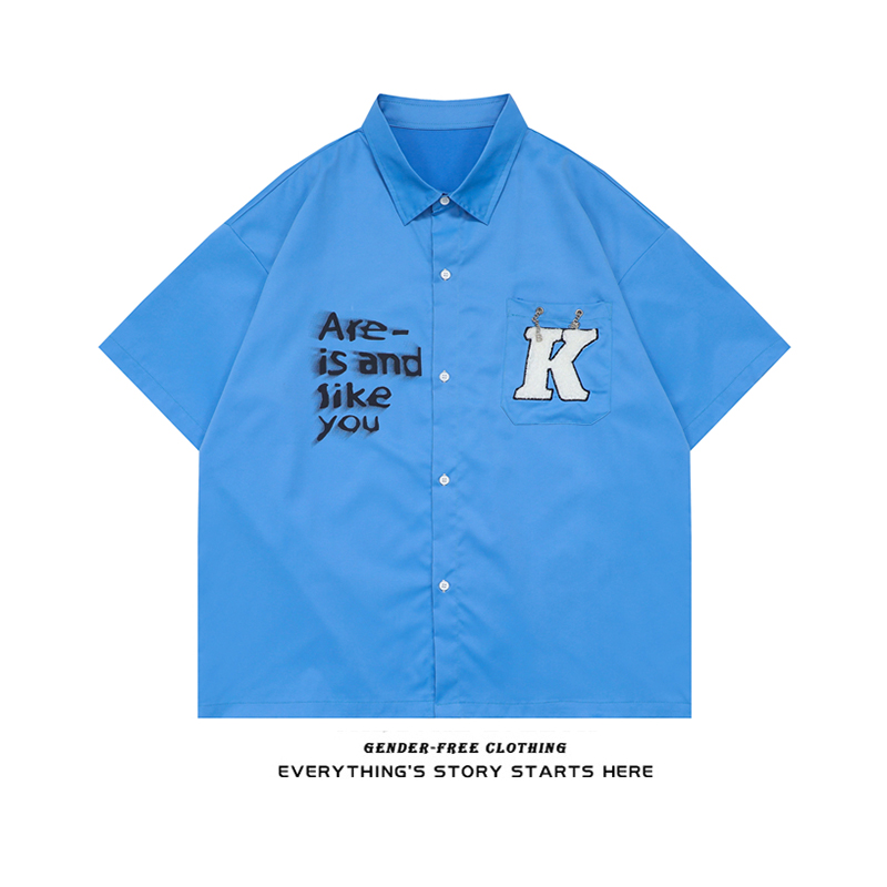 ZOROHOM towel embroidered letters youthful fashion short sleeve shirt male and female loose minimalist student fashion trend shirt