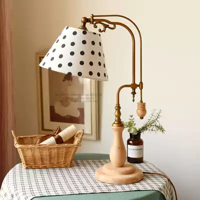 (Xiaoqing)Table lamp literary retro Nordic country ins wind solid wood decoration bedroom bed headlight