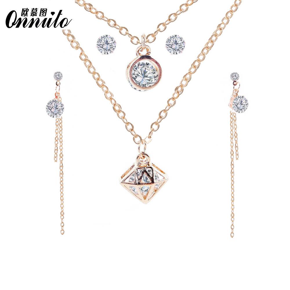 Necklace Handmade Earrings Ring Set Of Combination New Lady Brief Geometric Styling Zircon Jewelry Sets