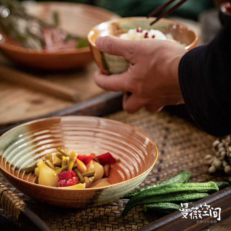 Day style and wind kilns Changing Dinner Plate Soup Bowl with Bubbling Noodles Bowl handmade Artistic Retro style Ceramic Cutlery Cuisine Fruit Dish