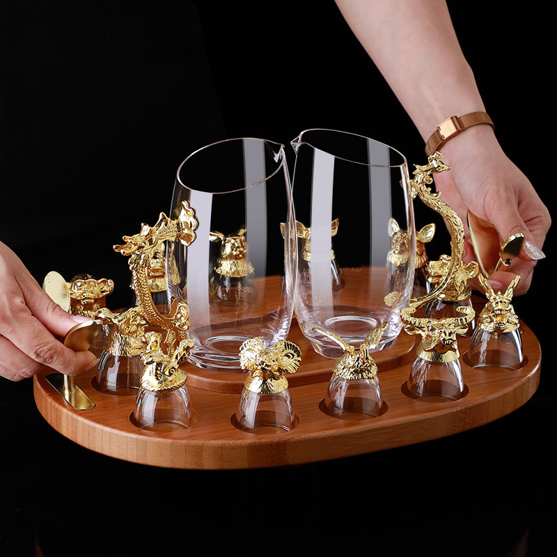 12 Chinese Zodiac white wine cup dispenser cup holder set home Chinese retro wine cup wine cup Cup Cup