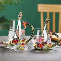 Creative enamel water Cup Tea Cup home transparent crystal glass unleaded heat-resistant tea cup high-grade gift