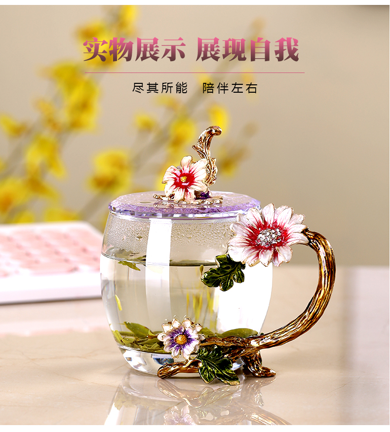 Ánh sáng sang trọng 珐 chén màu cốc nhà nhiệt độ cao pha lê ly hoa ly để gửi quà tặng bạn gái tùy chỉnh - Tách bình giữ nhiệt 2 lít
