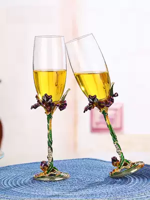 Enamel color lead-free crystal champagne glass set home goblet sweet glass sparkling wine cup wedding gift