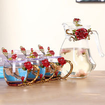 Creative enamel water cup kettle set home tea cup tea cup tea set European high-end cup with lid
