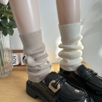 Lazy style milk tea brown piles of socks for women spring and autumn thin Japanese milk white cashmere texture knitted leg covers