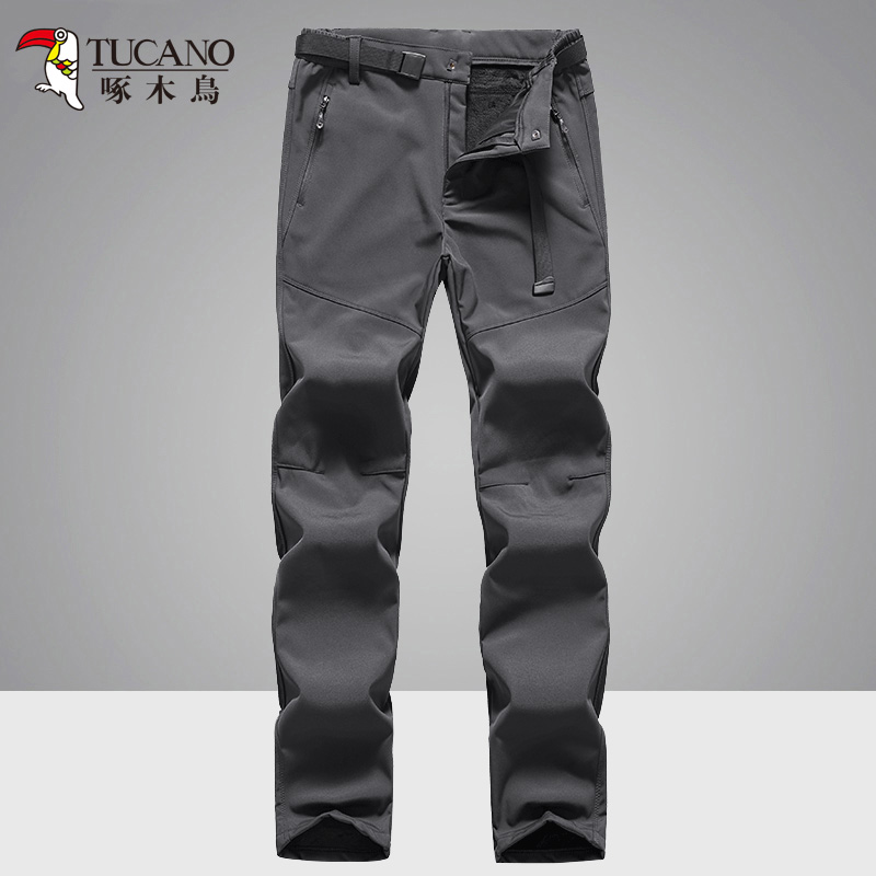 Woodpecker outdoor storm pants men plus plus plus thick windproof waterproof hiking pants women elasticity warm fleece pants winter