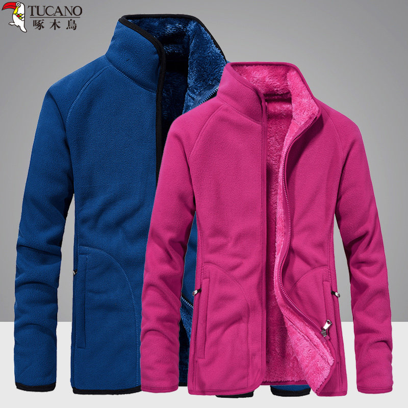 Woodpecker outdoor fleece jacket Men and women autumn and winter middle-aged large size coral velvet jacket stormtrooper jacket thickened liner