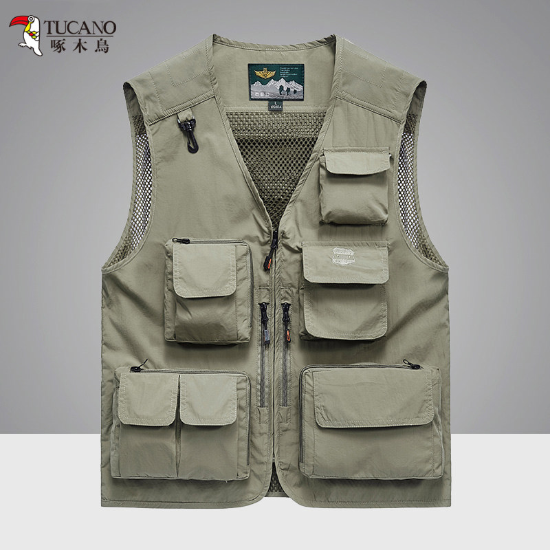 Woodpecker dad horse clip men outdoor waistcoat photography fishing multi-pocket middle-aged and elderly vest tooling vest