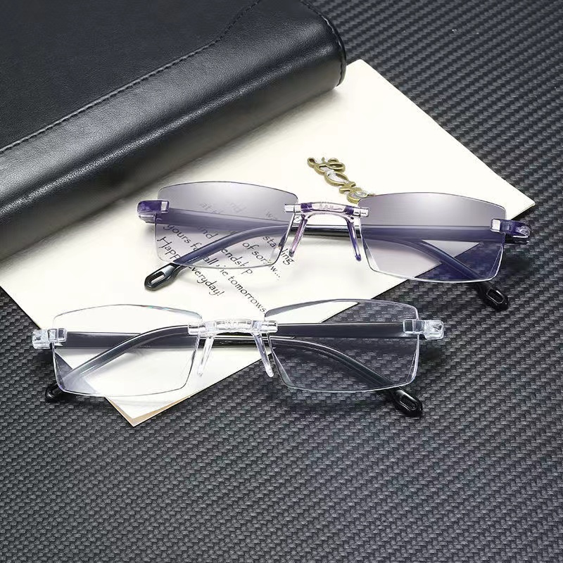 远近两用老花眼镜 男女式防蓝光时尚舒适眼镜无框老花镜高清超轻