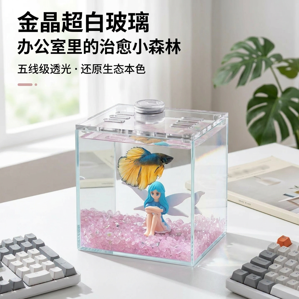Thai Betta fish-specific tank, ultra-white glass transparent double tank, creative small fish tank for office desktop, small tank for workstation