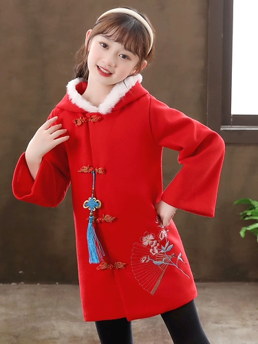 Пуховик, детское зимнее праздничнное шерстяное пальто с капюшоном, увеличенная толщина, коллекция 2023