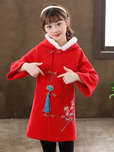 Пуховик, детское зимнее праздничнное шерстяное пальто с капюшоном, увеличенная толщина, коллекция 2023