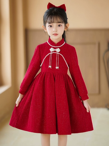 Осеннее ципао, детское платье, демисезонный осенний лонгслив, наряд маленькой принцессы, юбка, детская одежда, в западном стиле