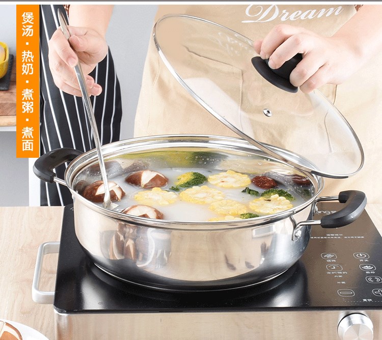 Thicken stainless steel hot pan cooking soup Home cooking pan with cooking broth cooking pan cooking noodles flat bottom boiling water stockpot