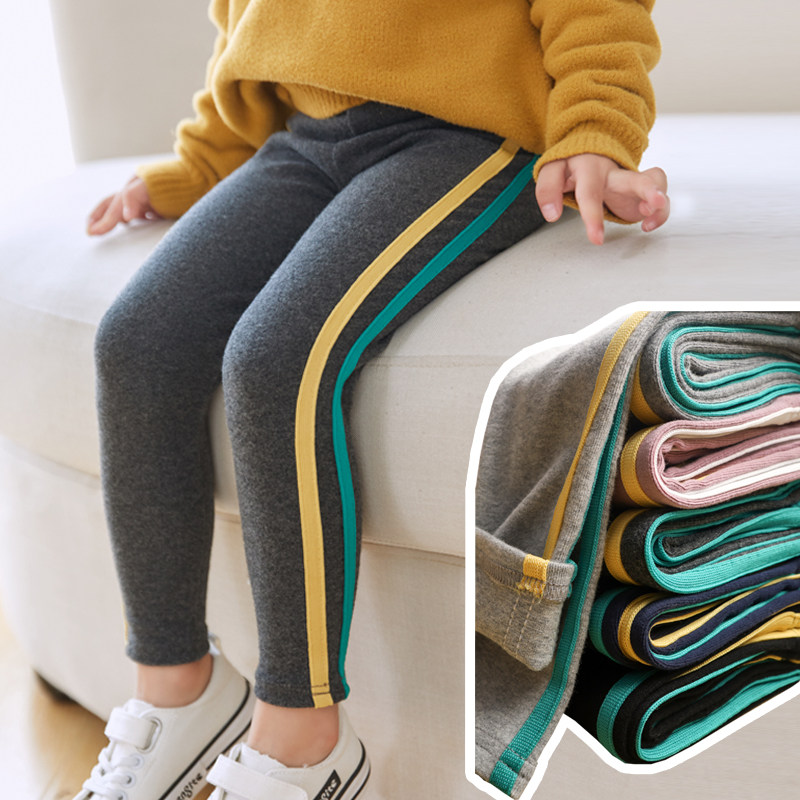 Girls spring and autumn inner pants 2022 new children's striped casual pants outer wear foreign style baby children's long pants