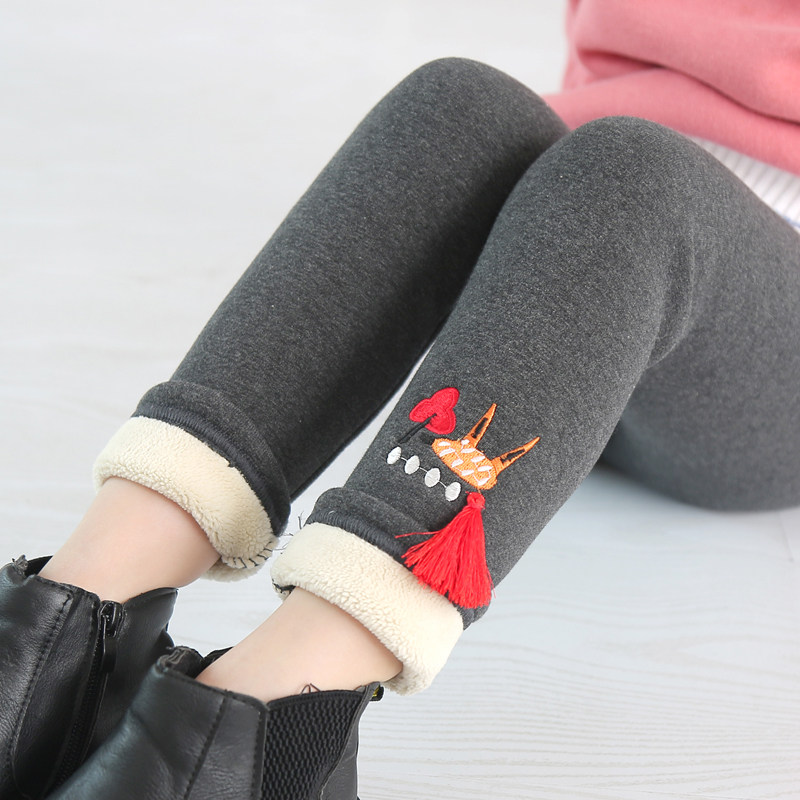 Girls plus trousers 2022 new lamb fluff baby cotton pants embroidered children one pants