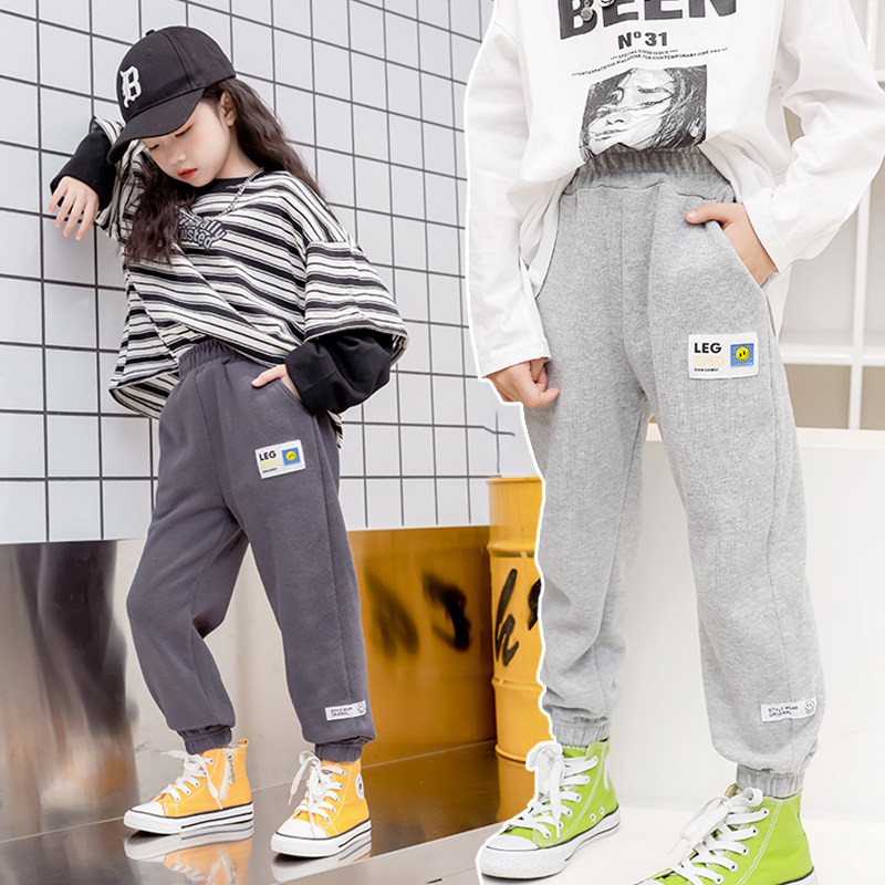 Girl Pants Spring Autumn New Foreign Pie Children Sports Pants Outside Wearing Boy Casual Thick Cotton Pants Middle Children Autumn Clothes Long Pants