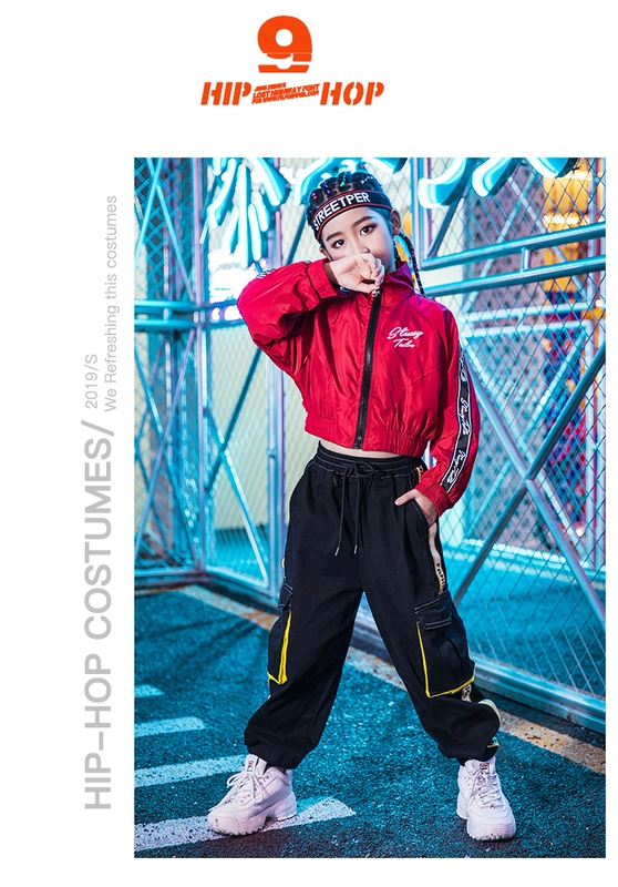 Quần áo biểu diễn nhảy jazz trẻ em nữ mùa thu Phiên bản Hàn Quốc của trẻ em hip hop JAZZ áo rốn nữ hip-hop phù hợp với thủy triều - Trang phục