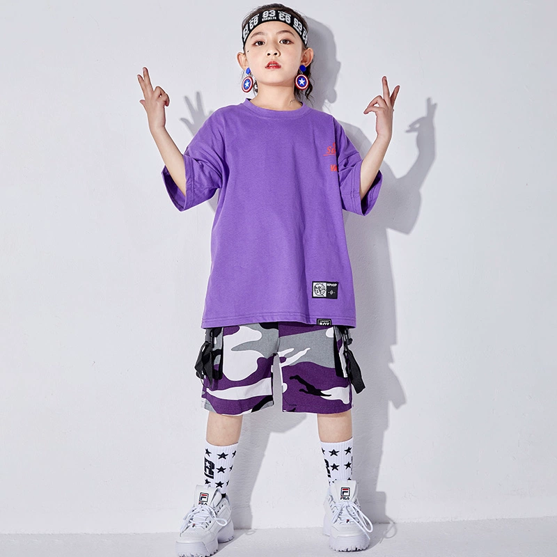 Bộ đồ hiphop trẻ em, quần rằn ri thời trang cho bé gái, bộ đồ hiphop hiphop trẻ em tay ngắn - Trang phục