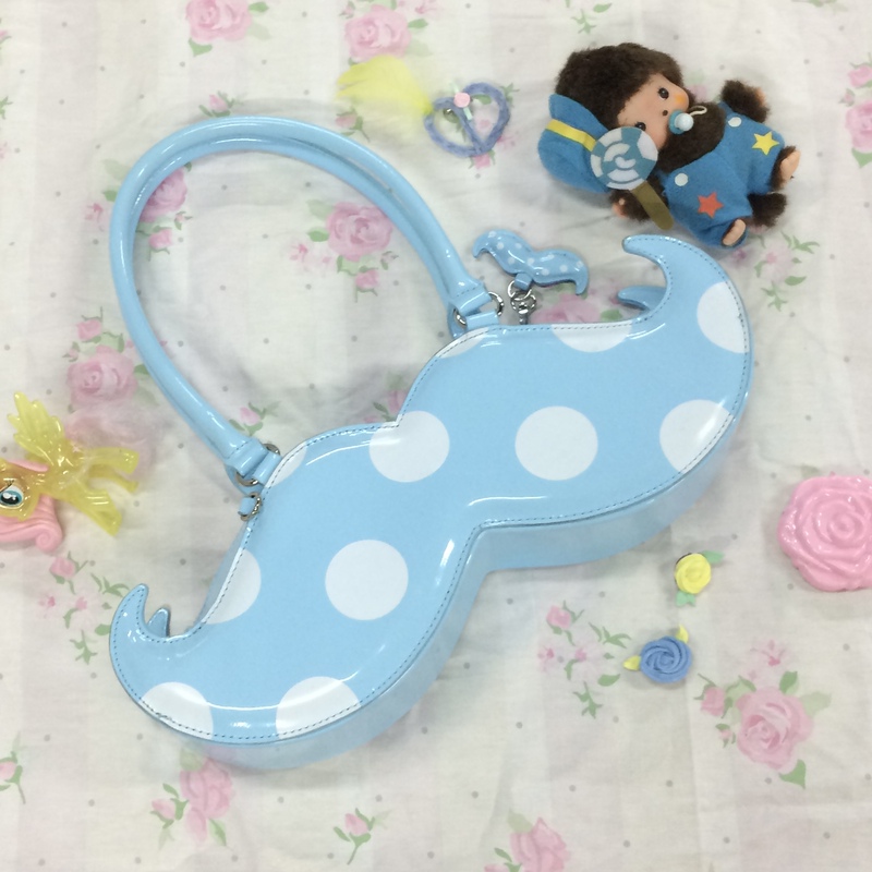 Window Little Mustache Bag Original Vintage Patent Leather Baby Blue Polka Dot Crossbody | Underarm Bag