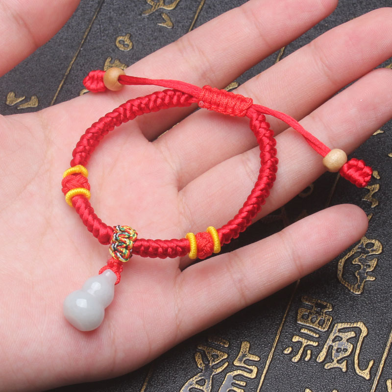 Năm sinh ngọc lục bảo ngọc đỏ dây đeo vòng tay gỗ đào vận chuyển trẻ em bé nữ vòng tay chân Fulu - Vòng chân vòng chân bạc nữ đẹp