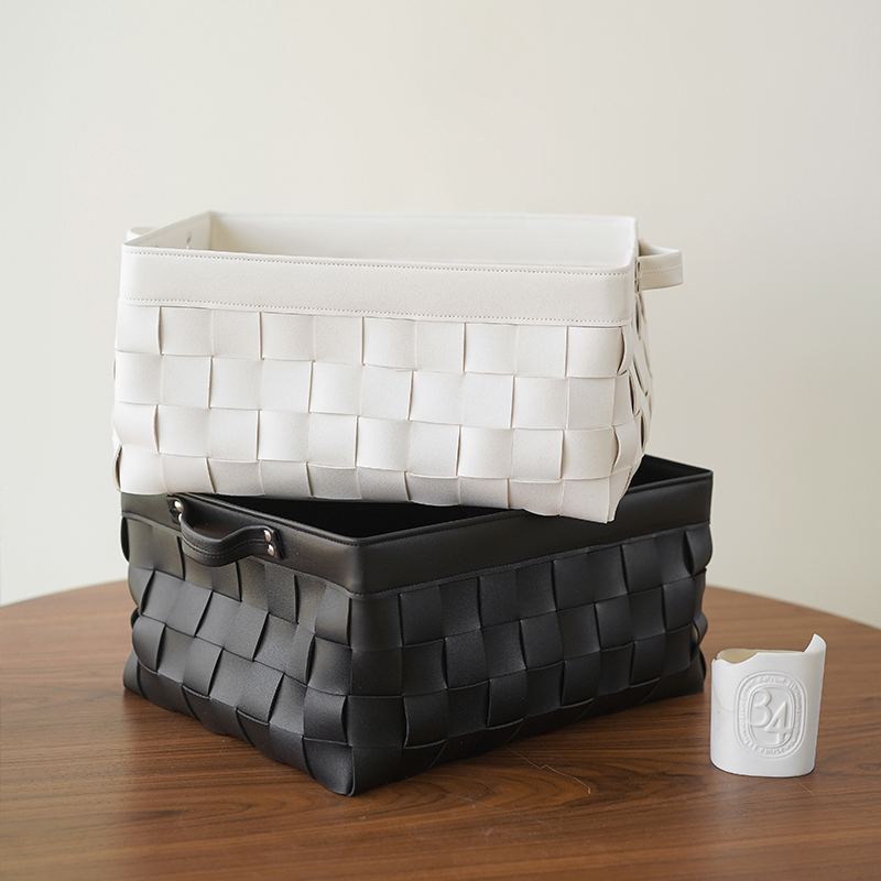Light Luxury Modern Leather Woven Clothes Storage Basket Normcore Desktop Household Toys Snacks Sundry Storage Basket