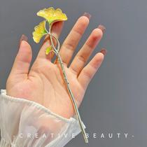 Ginkgo leaf hairpin antique-style ball hairpin on the back of the head high-end hairpin simple and versatile hair accessories for women summer