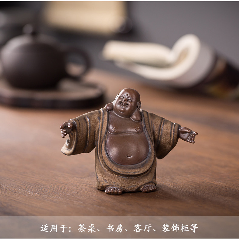紫砂茶寵禪意彌勒佛擺件可養茶玩小和尚陶瓷個性茶道配件茶盤飾品|茶寵