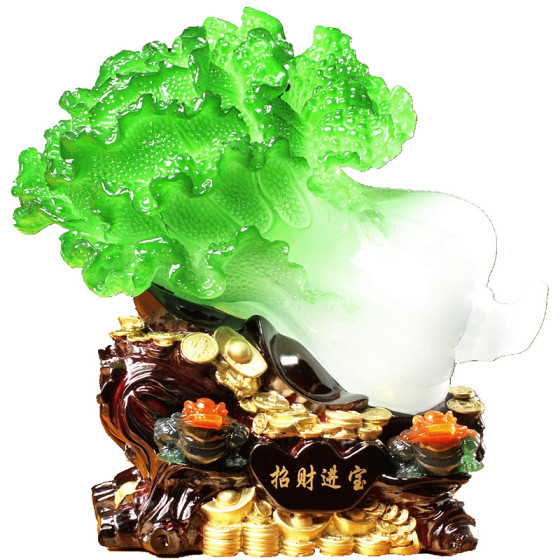 Jade Cabbage Ornament Lucky Large Golden Toad Living Room Entrance TV Wine Cabinet Shop Craft Decoration Opening Gift